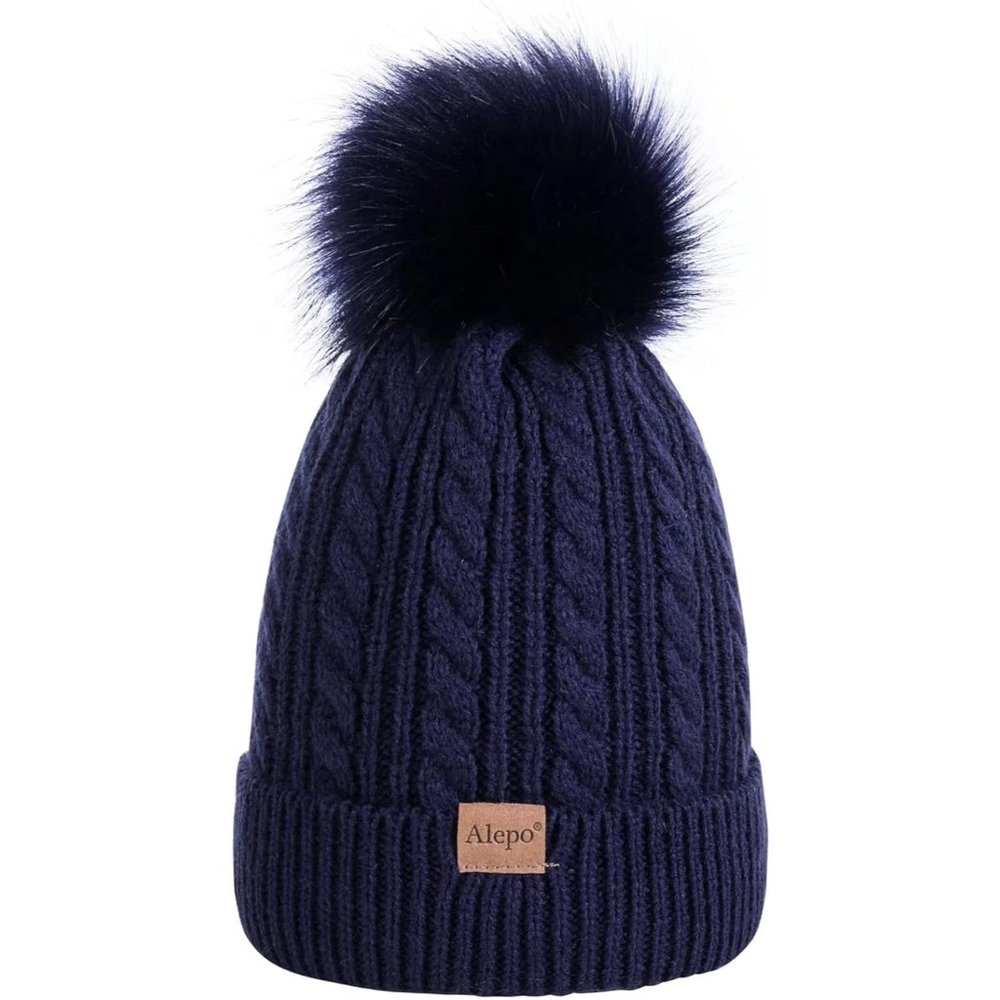 Kids Winter Beanie Children's Warm Fleece Lined Knit Thick Ski Cap with Pom